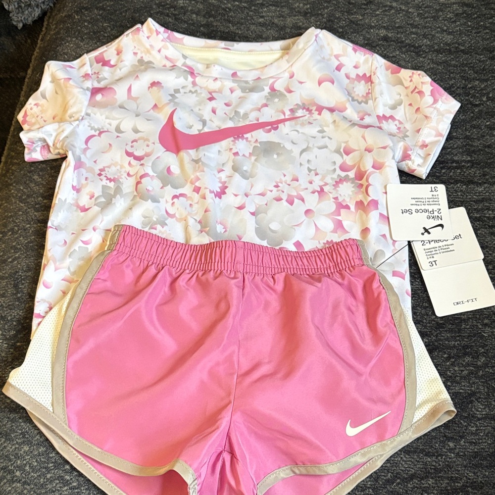 Nike Pink and White Floral Active Set